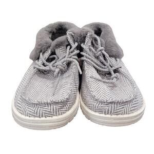 HeyDude Women's Britt Herringbone Gray Wool Trim Shoes size 9 Comfort Light Warm